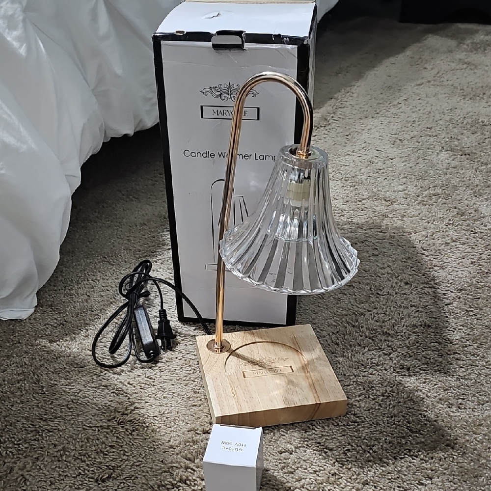 Elegant Glass Candle Warmer Lamp with Wooden Base